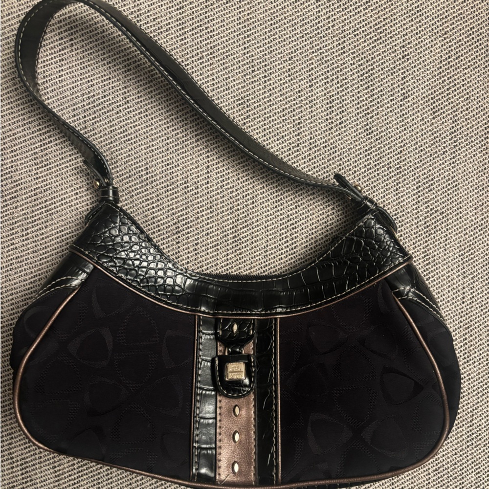 Liz Claiborne Black Leather and Canvas Purse